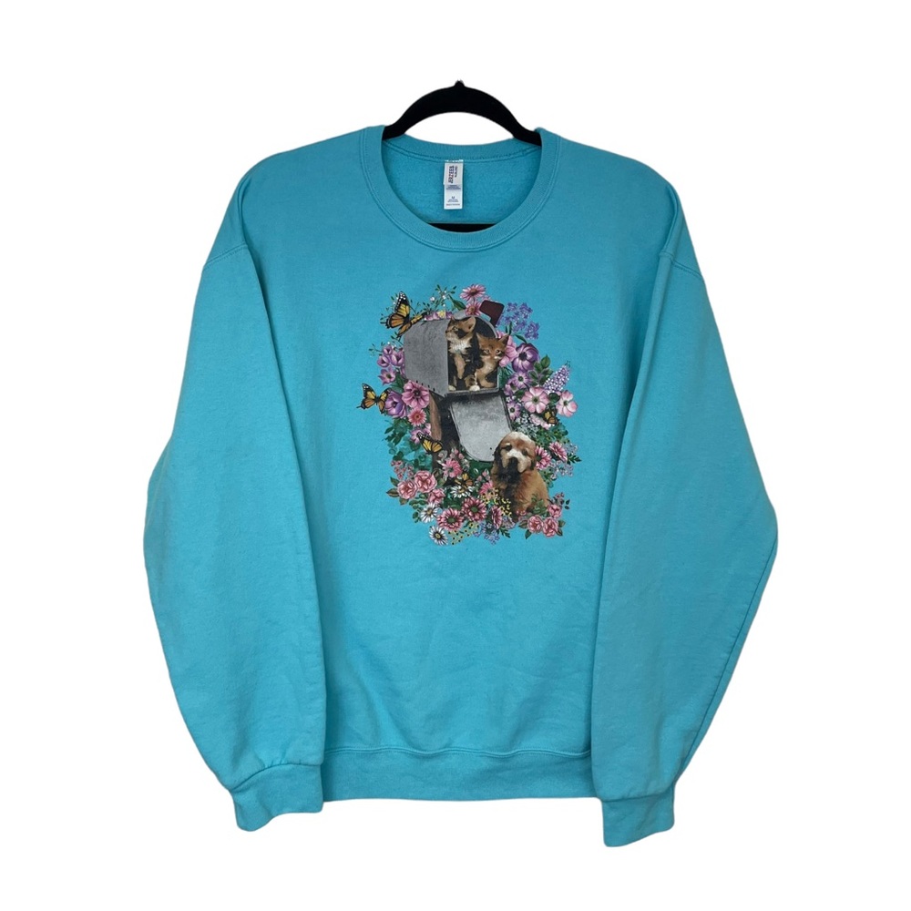 Jerzees Cat Dog Floral Sweatshirt Medium